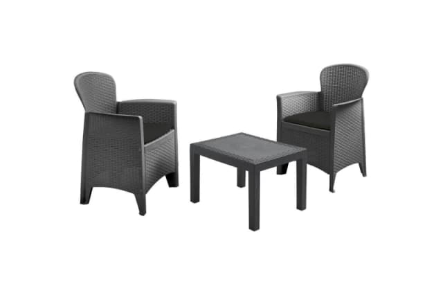 idooka Garden Furniture Set Table Chairs 3 Piece Bistro Set Patio Outdoor Rattan Style Dark Grey