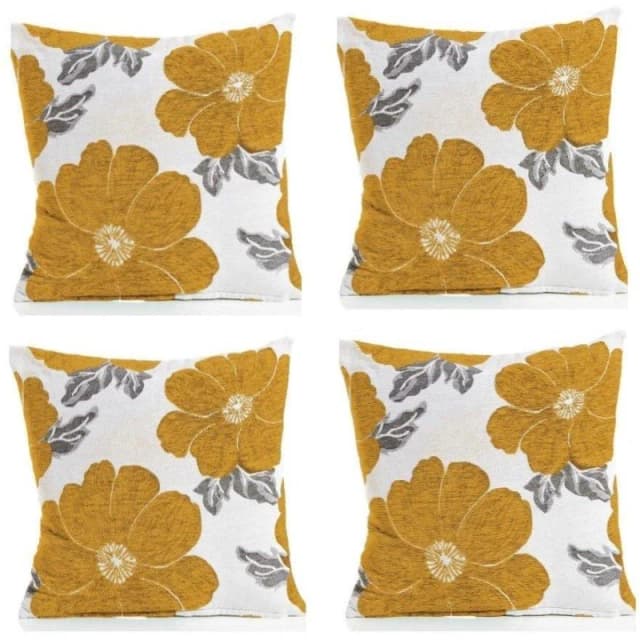 Alan Symonds Poppy Chenille Cushion Set of 4 Ochre unisex 45x45cm
