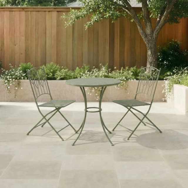 Charles Bentley Sage Green Leaf Design Rustic Metal Garden Bistro Set