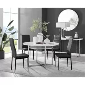 Furniturebox Adley White High Gloss 120cm Storage Dining Table & 4 Black Milan Black Leg Faux Leather Chairs
