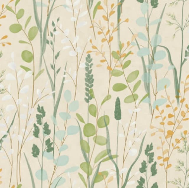 Grandeco Galia Watercolour Wild Flower Medow Textured Wallpaper, Green Beige