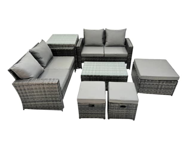 Fimous Lounge Double Seat Sofa Coffee Table Set with Side Table 3 Stool in Dark Grey Dark Grey Unisex