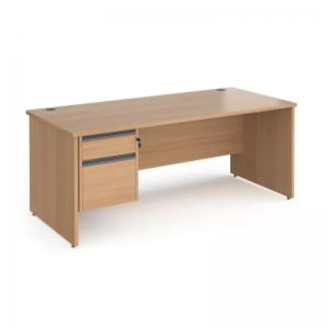 Contract 25 Office Desk Rectangular Desk 1800mm With Pedestal Beech Top And Panel End Leg 800mm Depth Contract 25 CP18S2-G-B Beech CP18S2-G-B