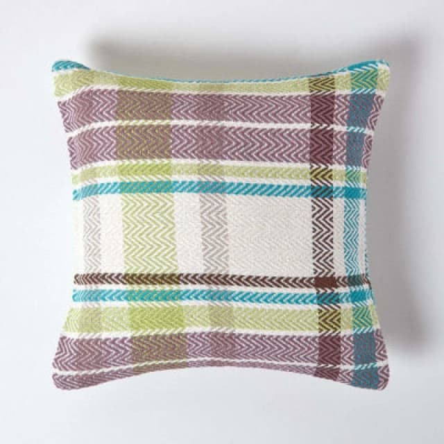 Homescapes Green Tartan 100% Cotton Falun Cushion Cover, 45 X 45 Cm
