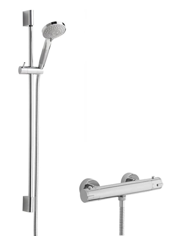 Balterley Minimalist Round Bar Valve Slimline Slide Rail Shower Set Chrome Silver unisex