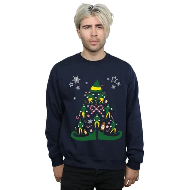 Elf Elf Men Christmas Tree Sweatshirt in Navy Size: Small Navy S Male 5057736096017