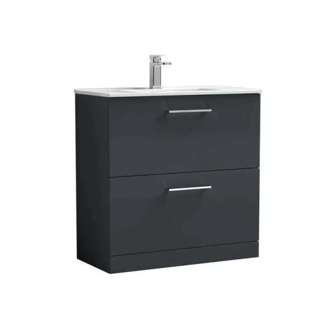 Balterley Bathroom 2 Soft Close Drawer Floor Vanity Unit Basin, Black, 435mm in Grey Grey Unisex