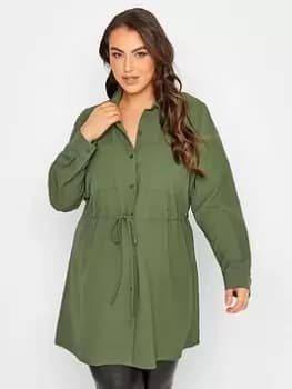 Yours Long Sleeve Crinkle Utility Tunic Khaki, Green, Size 14, Women