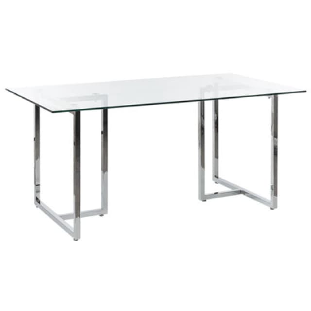 Beliani Dining Table Envia Silver 160 Cm 90 Cm Tempered Glass