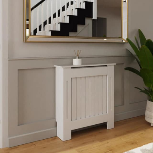 Fwstyle Vertical Slat Small White Radiator Cover (H) 82.3 (W) 78Cm (D) 19Cm
