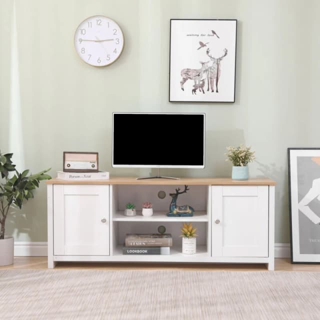 FURNITURE HMD FURNITURE HMD TV Stand Storage Cabinet TV Unit with 2 Doors White-130x39x50cm(WxDxH) 21735-HMD