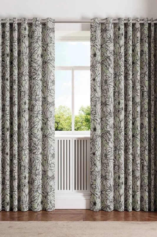 Ted Baker 'Vietnm' Cotton Lined Curtains in Green Size: 168cm width x 183cm drop Green Unisex 168cm width x 183cm drop