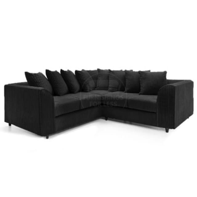 Furnishings For Less UK Ferguson Black 5 Seater Fabric Corner Sofa L Shaped Jumbo Cord - Scatter Back