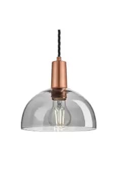 Sleek Tinted Glass Dome Pendant, 8 Inch, Smoke Grey, Copper Holder