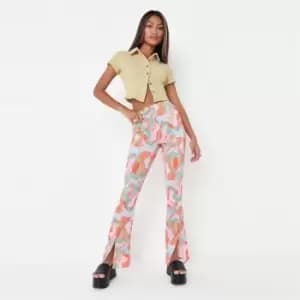 Missguided Swirl Print Straight Leg Trousers - Orange