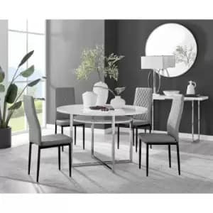 Furniturebox Adley White High Gloss 120cm Storage Dining Table & 4 Grey Milan Black Leg Faux Leather Chairs
