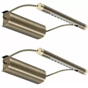 2 x Battery Operated Adjustable Picture LED Wall Lights - Antique Brass