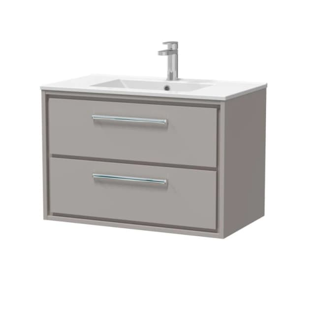 Balterley Modern Bathroom Wall Hung 2 Soft-Close Drawer Vanity Unit, Grey, 800mm in Grey Grey Unisex