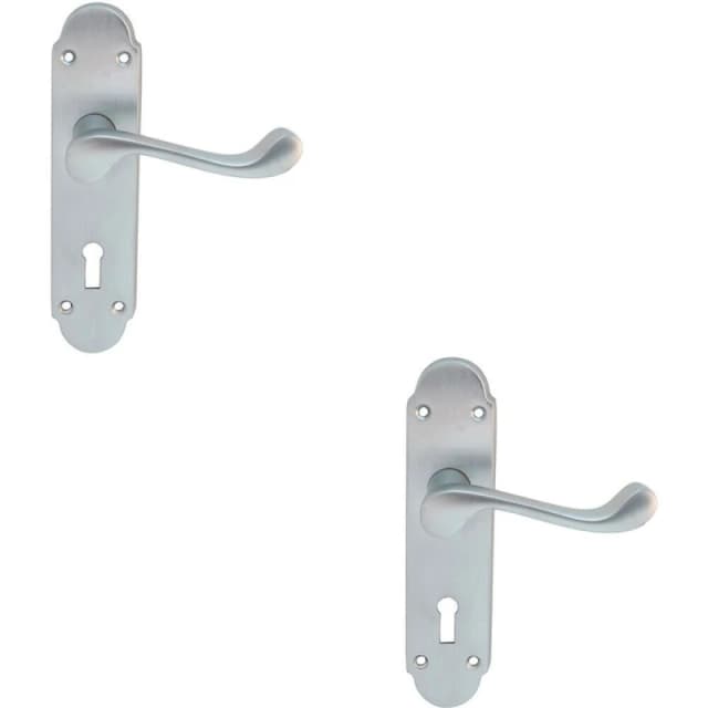 Loops 2x PAIR Victorian Upturned Handle on Lock Backplate 170 x 42mm Satin Chrome Multi
