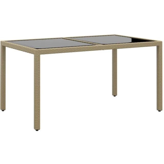 vidaXL Garden Table 150x90x75cm Tempered Glass and Poly Rattan Beige, Cream 310576