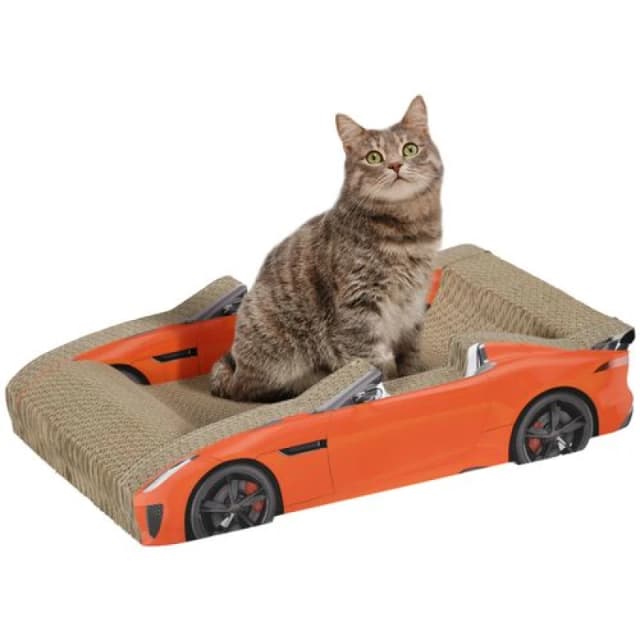 PawHut 2 In 1 Cat Scratching Board With Catnip, Car-shaped Cat Scratch Bed, Red D30-795V00RD