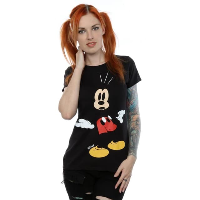 Disney Mickey Mouse Surprised Cotton T-Shirt Black female