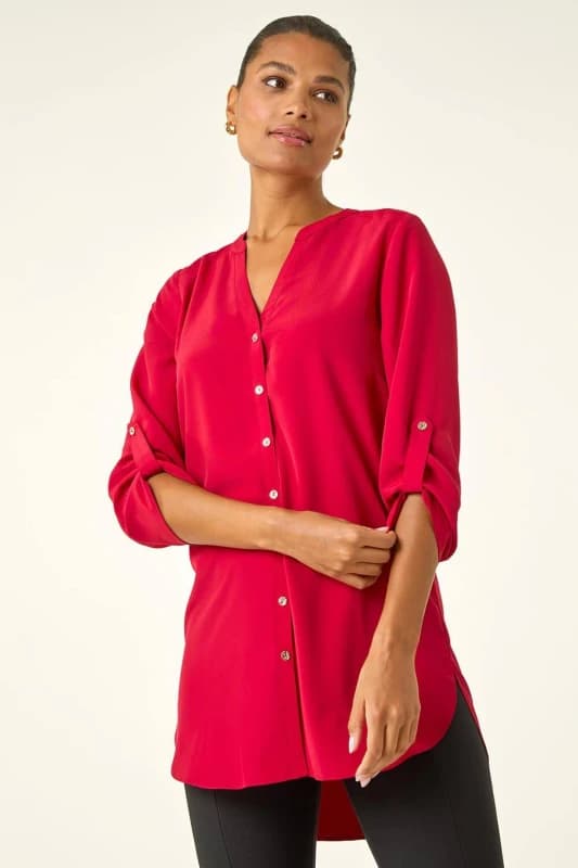 Roman Womens Notch Neck Longline Blouse in Red Size: 14 Red Female 14