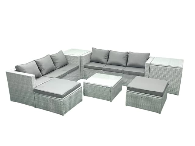 Fimous Rattan Garden Outdoor Furniture Set 8 Seater Rattan Garden Sofa Set with 2 Big Footstools 2 Side Tables Light Grey Mixed Light Grey