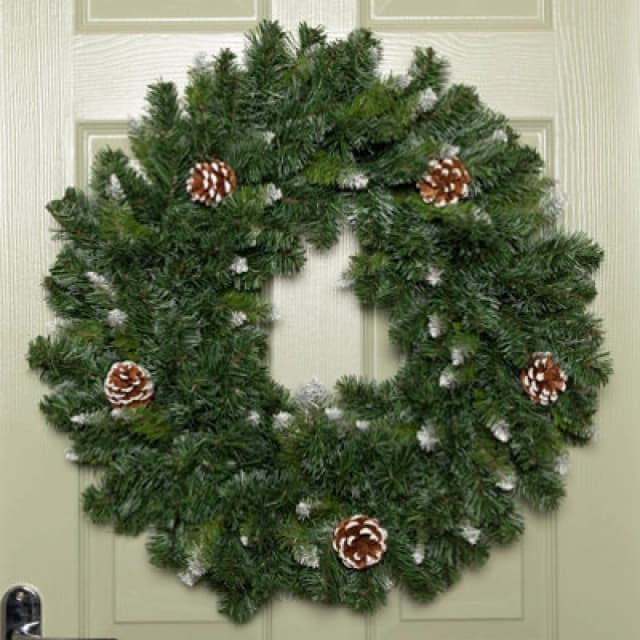 Samuel Alexander 60Cm Snow King Fir Hanging Christmas Wreath With Pinecones And 200 Tips In Green