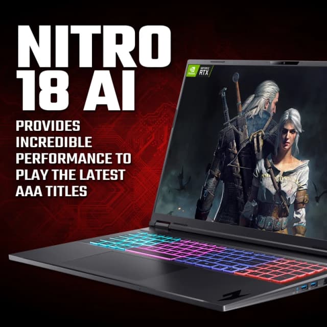 Acer Acer Nitro 18 AI AN18-61 - AMD Ryzen AI 9 365, 32GB, 2TB SSD, NVIDIA GeForce RTX 5070Ti, 18"WQXGA, Windows 11 Gaming Laptop NH.QYEEK.001