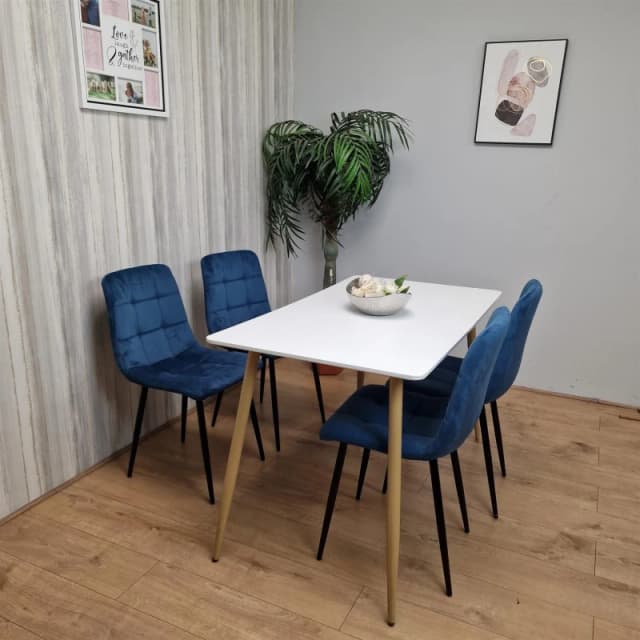 KOSY KOALA KOSY KOALA Wooden Rectangle White Tulip Table with 4 Blue Gem Patterned Chairs Size: 120cm x 70cm White 120cm x 70cm Unisex 5061055340249