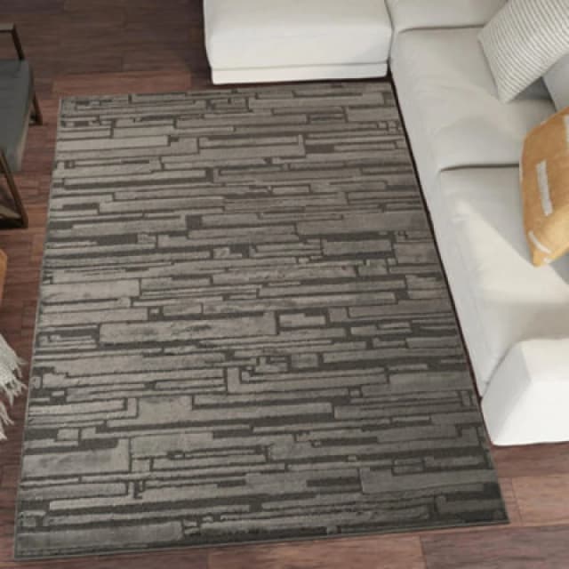 Hamilton Modern Sheen Area Rug - Blocked Bold Geometric Design Dark Grey 80Cm X 150Cm