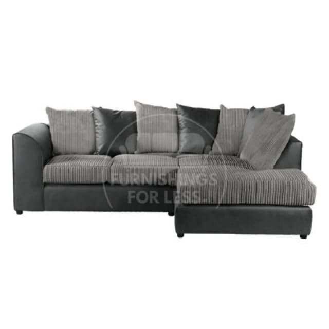 Furnishings For Less UK Luxor Jumbo Cord 4 Seater Corner Sofa Black And Grey Right Hand Facing