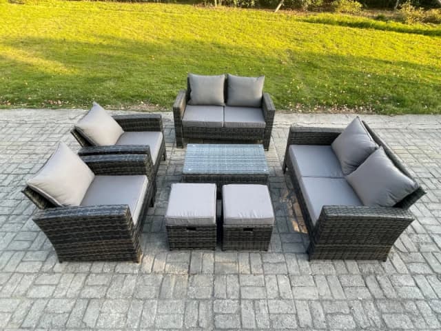 Fimous Garden Furniture Sets 7 Pieces Outdoor Rattan Furniture Manual Wicker Patio Sofa Chair Set with Coffee Table in Dark Grey Dark Grey Unisex