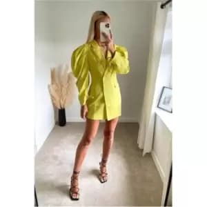 I Saw It First Lime Green Woven Puff Sleeve Blazer Dress - Green