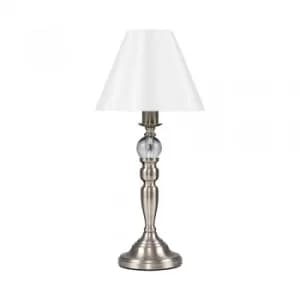 Sofia Satin Nickel Touch Table Lamp With White Shade