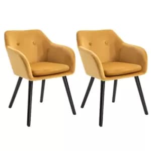 Set of 2 Modern Upholstered Fabric Bucket Seat Dining Armchairs Yellow