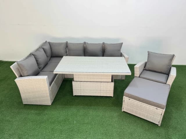 Fimous 8 Seat Garden Furniture Corner Sofa with Footstool Light Grey Light Grey Unisex