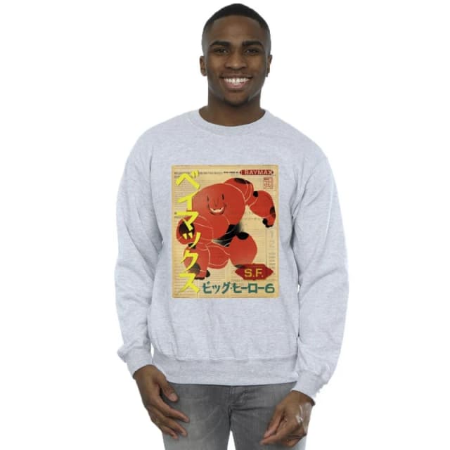 Disney Men Big Hero 6 Baymax Baymax Newspaper Sweatshirt in Grey Size: Small Grey S Male 5059934863682