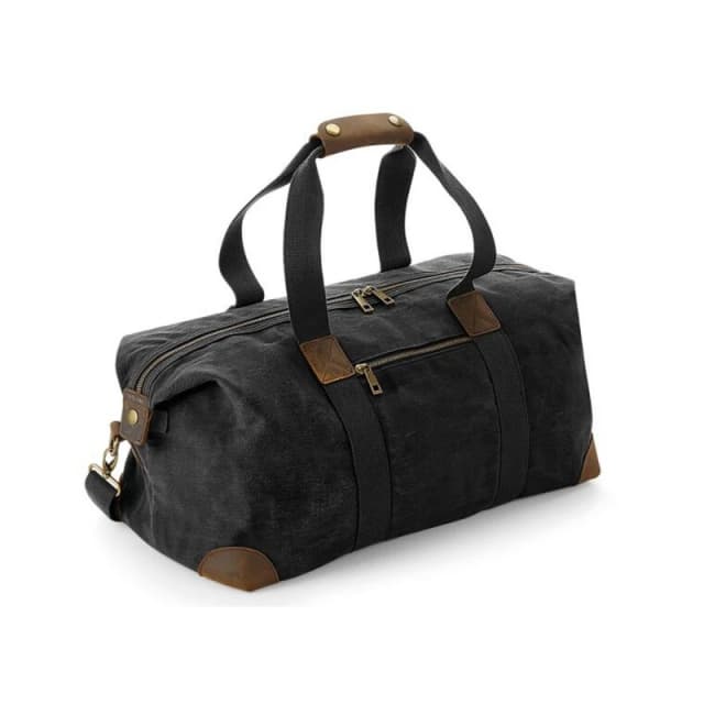 Quadra Mens Heritage Leather Accents Holdall in Black Male
