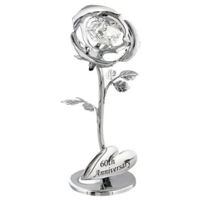 Happy Homewares Modern 60Th Anniversary Silver Plated Flower With Swarovski Crystal Glass Bud