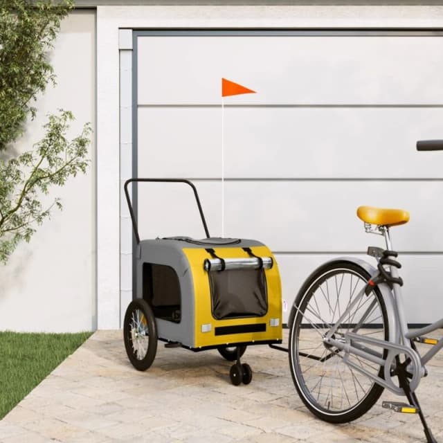 vidaXL Pet Bike Trailer Yellow and Grey Oxford Fabric and Iron, Yellow 93854