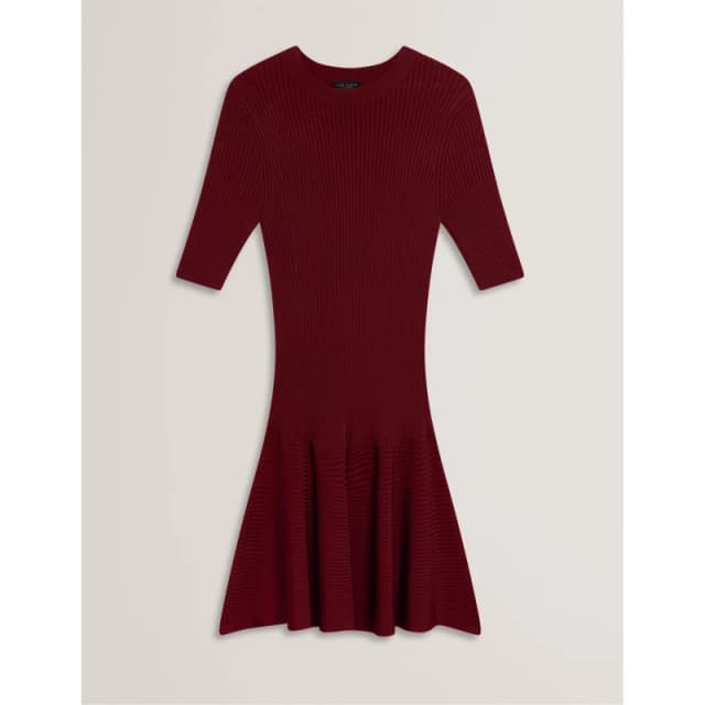 Ted Baker Womens Short-Sleeve Knitted Jumper Dress Maroon female 8 (XS)