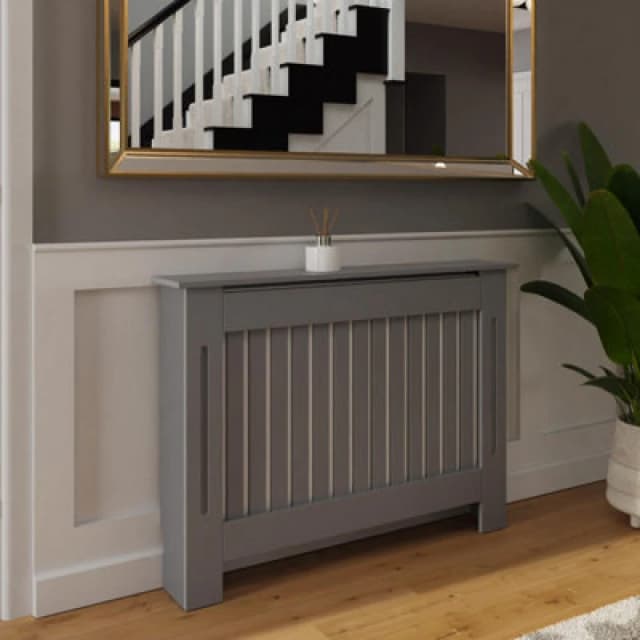 Fwstyle Vertical Slat Medium Grey Radiator Cover (H) 82.3 (W) 112Cm (D) 19Cm