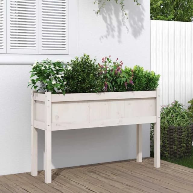 vidaXL Garden Planter w/ Legs White 110x31x70cm - Pine, White 837566