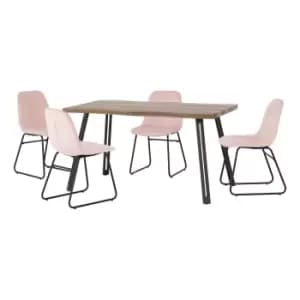 Quebec Wave Oak Effect Dining Table with 4 Lukas Pink Dining Chairs Baby Pink