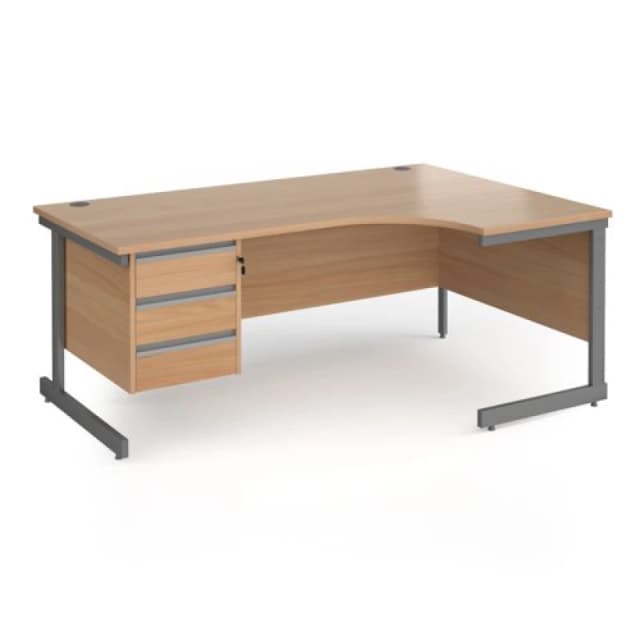 Contract 25 Office Desk Right Hand Corner Desk 1800mm With Pedestal Beech Top With Graphite Frame 1200mm Depth Contract 25 CC18ER3-G-B CC18ER