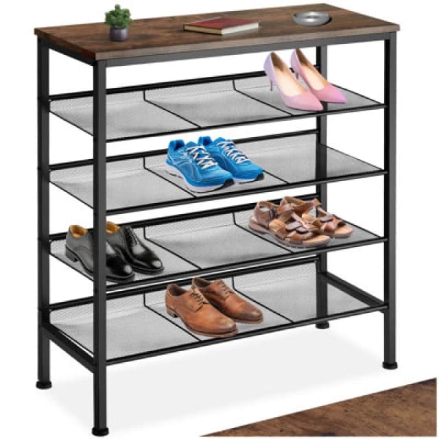 Tectake Shoe Rack Bournemouth - Surface Shelf And 4 Grid Shelves, Industrial Style - Industrial Wood Dark, Rustic