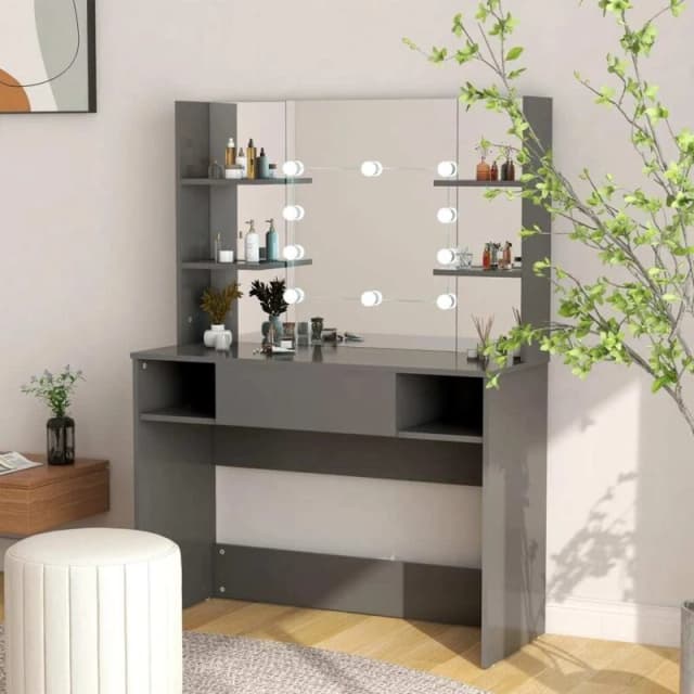 VIDAXL Makeup Table with LED Lights 100x40x135cm mdf Grey Vidaxl 8720286391686