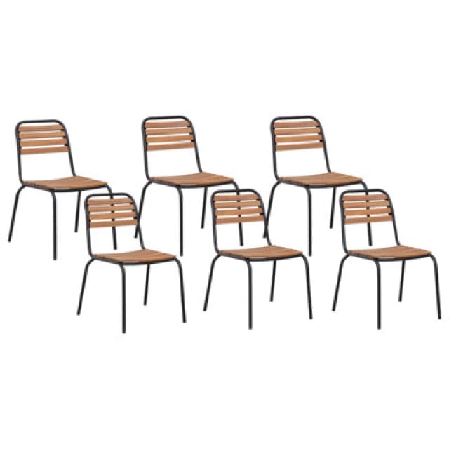 Beliani Set Of 6 Garden Chairs Vallese Acacia Wood Brown